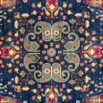نمای گل فرش ماشینی مرینوس طرح باغ ارم کد1.00034 زمینه سرمه ای