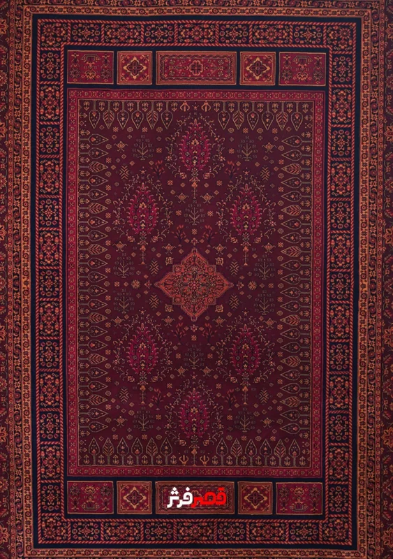 فرش گبه زمرد مشهد قرمز لاکی کد 1424