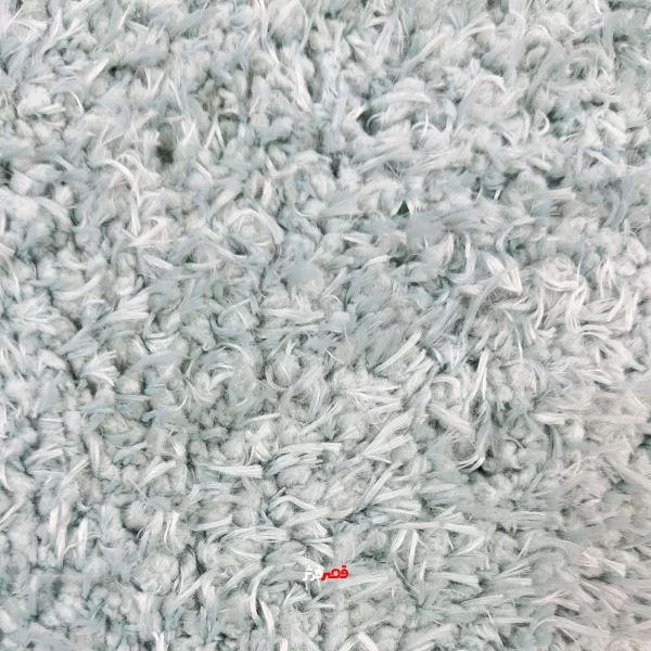 نمای زوم فرش ماشینی شگی فلوکاتی گرد کد1.00049 زمینه نقره آبی