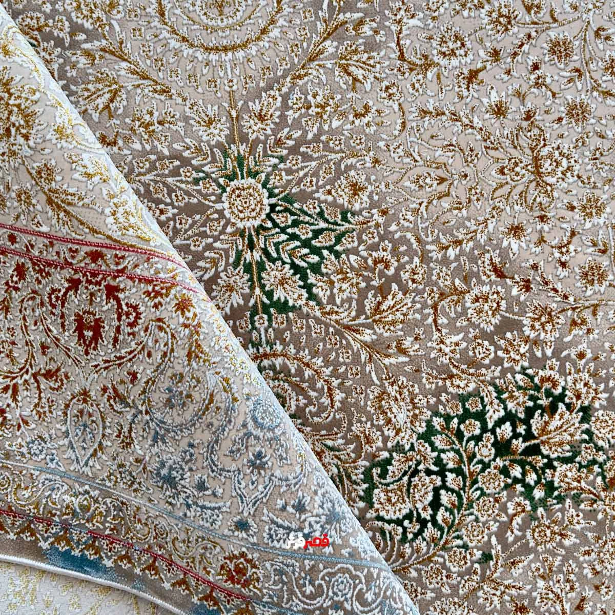 نمای تا شده فرش ماشینی الماس کویر کلکسیون ورسای کد 1.00070 زمینه بژ