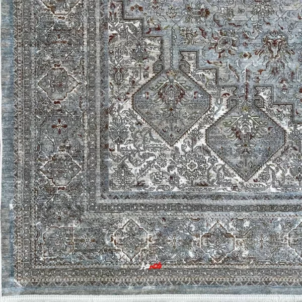 نمای کنج فرش ماشینی اونتیس کلکسیون دگرید کد 1.00078 زمینه آبی الماسی بژ